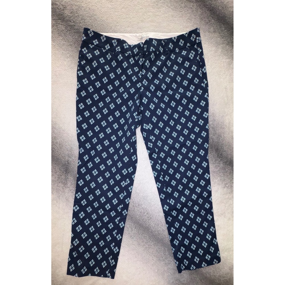 (CL) Dalia Collection Navy Blue Geo Diamond‎ Print Crop Pants Womens 10 Stretch
